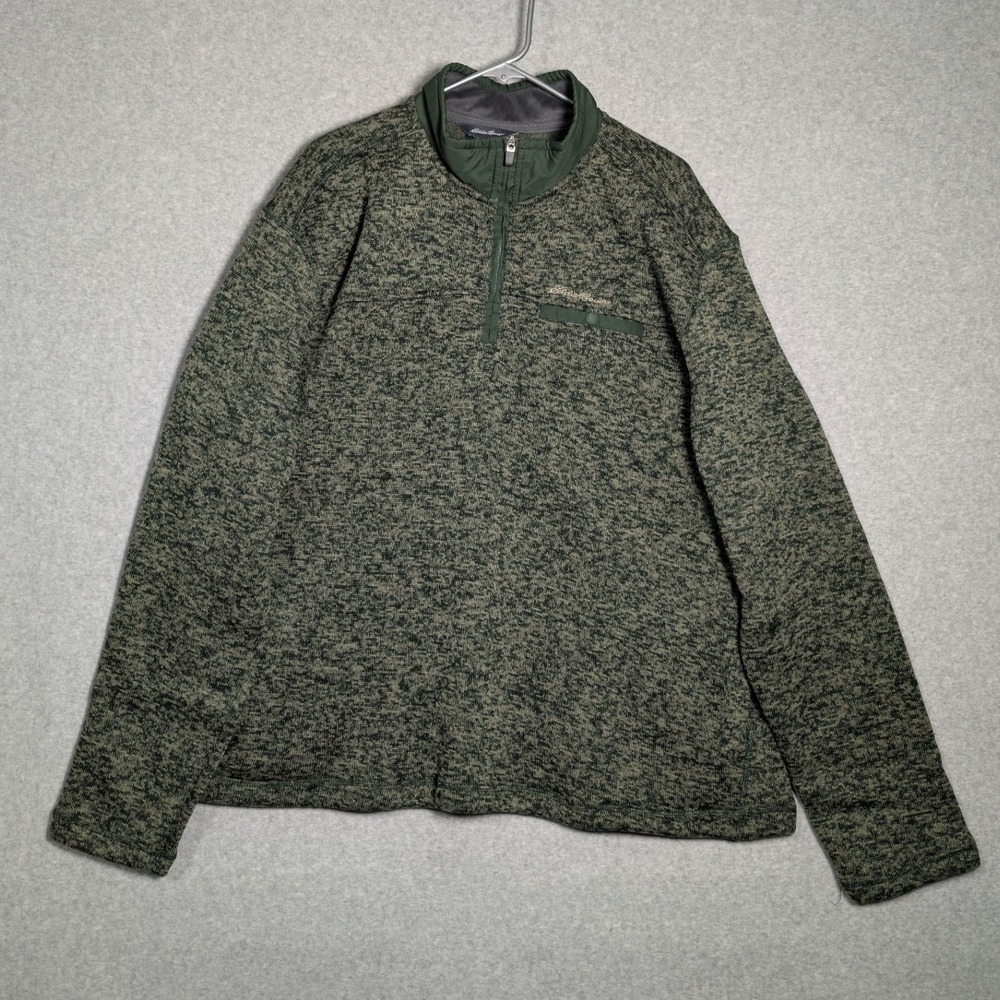 Eddie Bauer Mens XXL Green Marled 1/4 Zip Fleece Pullover Sweater Outdoors Cabin